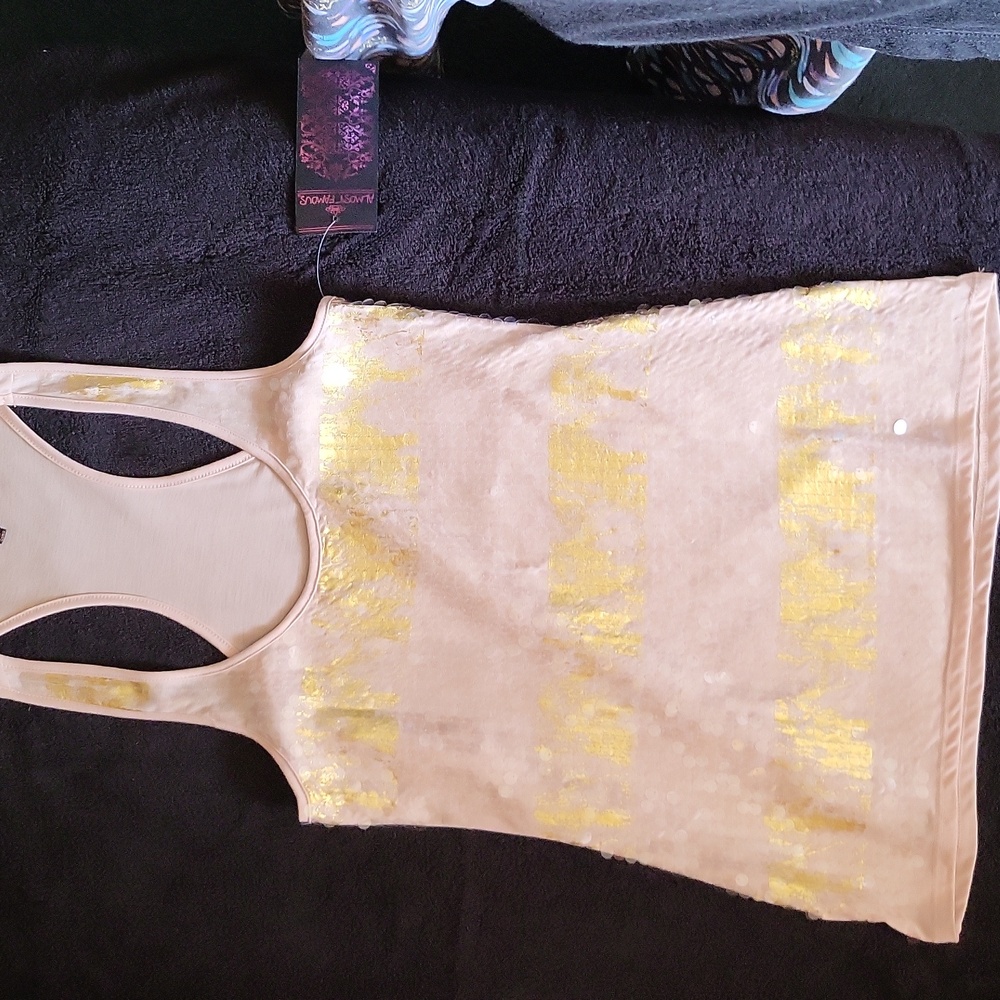 Almost Famous gold and nude sequence tank top.